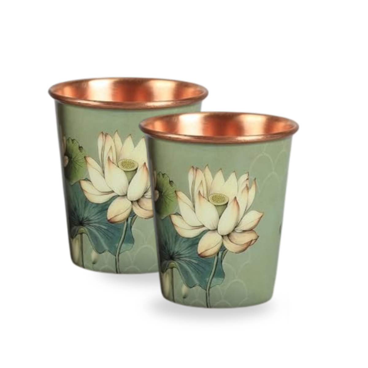Copper Lotus Printed Cup (275ml) - Pack Of 2｜ 印度手工純銅水杯 2隻