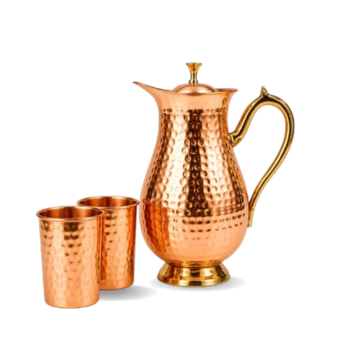 Ayurveda Antique Hammered Copper Jug Set with 2 Cups｜ 純銅精品儲水壺套裝 (#CJ122)
