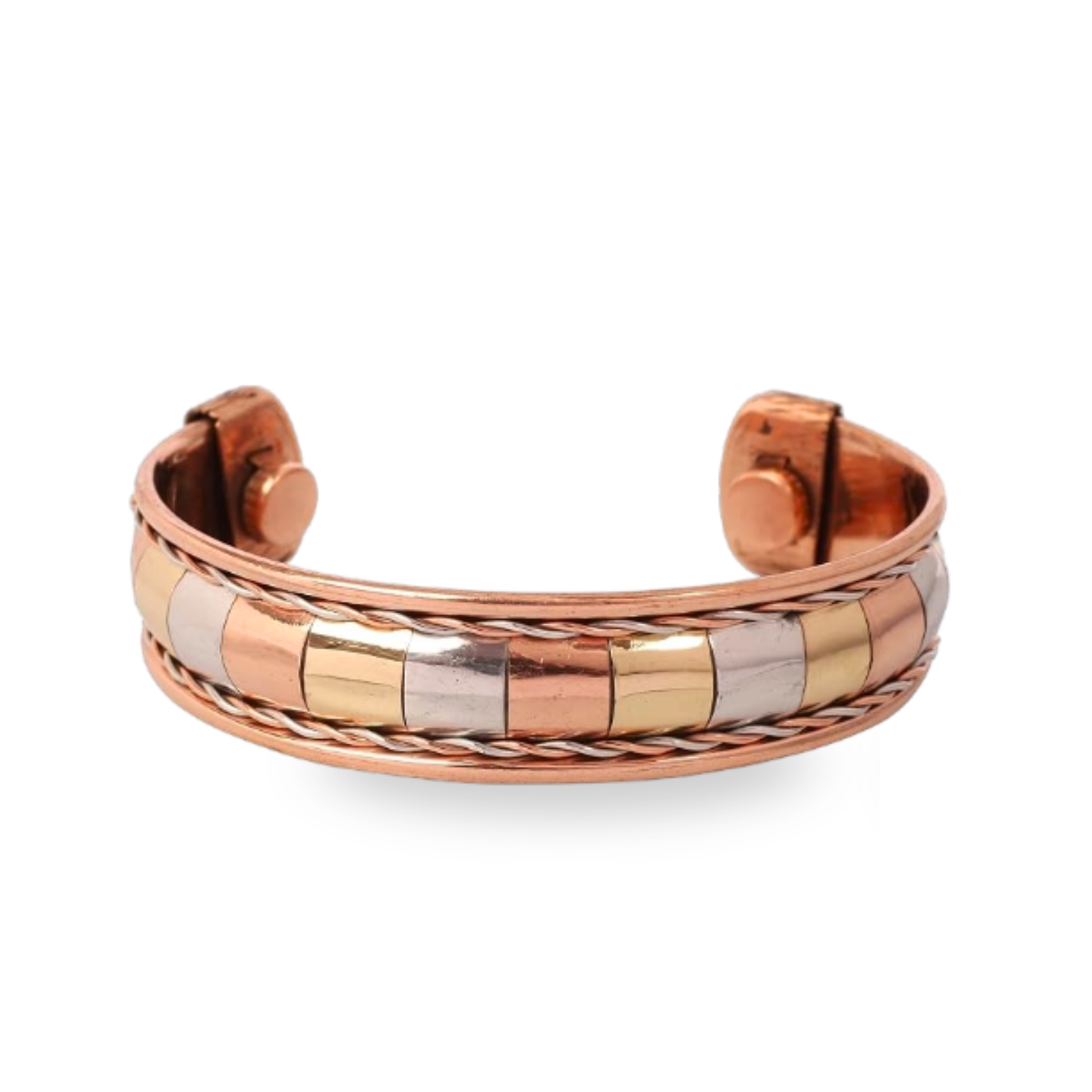 Tri-Metal Checkerboard Copper Barcelet ｜三色流光立體純銅磁力手鐲 (#YS032)