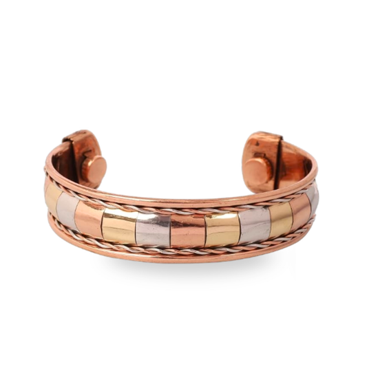 Tri-Metal Checkerboard Copper Barcelet ｜三色流光立體純銅磁力手鐲 (#YS032)