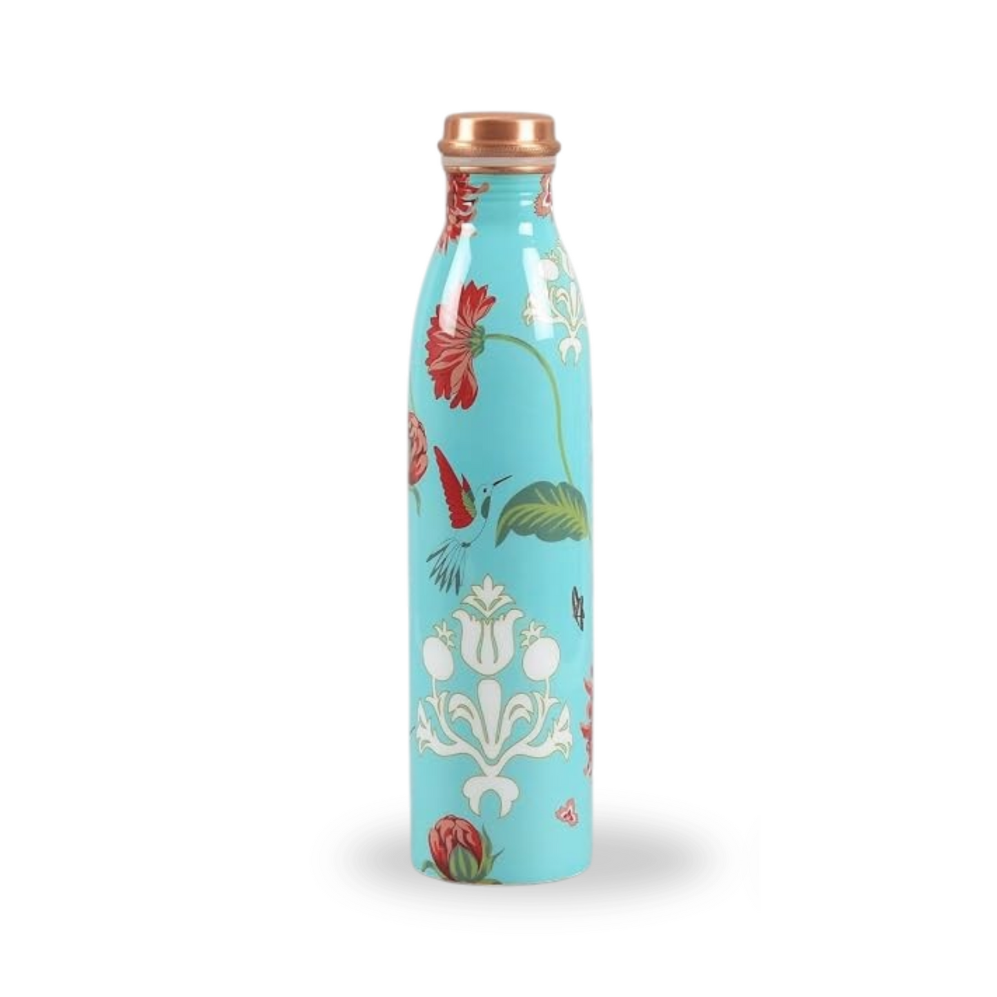 Copper Light Blue Printed Bottle  (950ml) ｜ 印度手工純銅水瓶