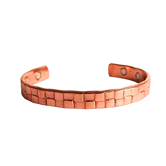 Checkerboard Magnet Copper Bracelet  |  幾何壓紋純銅手鐲 (#YS028)